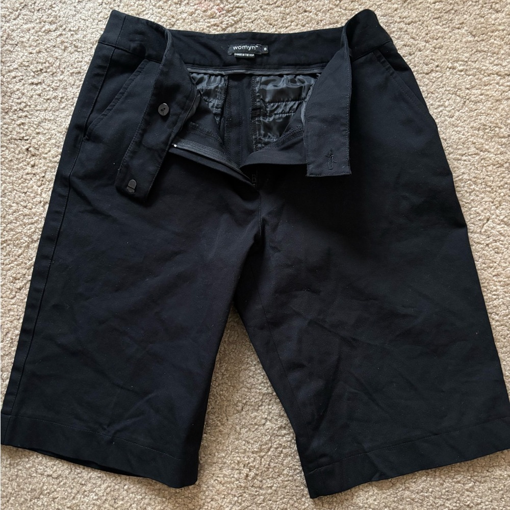 Womyn Black Bermuda Shorts - Cotton, Slight Stretch
